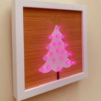 Illuminated Christmas Tree Frame (White on Teak, Pink LEDs)