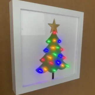 Illuminated Christmas Tree Frame (Green on White, Multi-coloured LEDs)