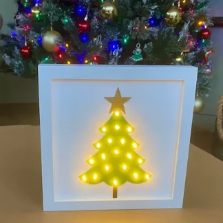 Illuminated Christmas Tree Frame (Green on White, White LEDs)